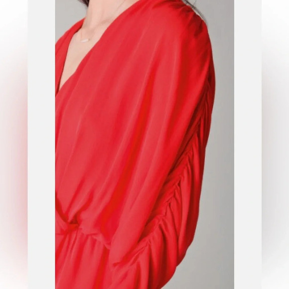 Parker Ruched Sleeve Red Dress - Picture 4 of 11